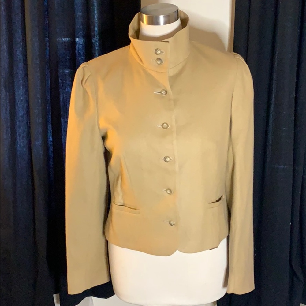 VINTAGE 80s 90s Tan Puff Sleeve Wool Blazer